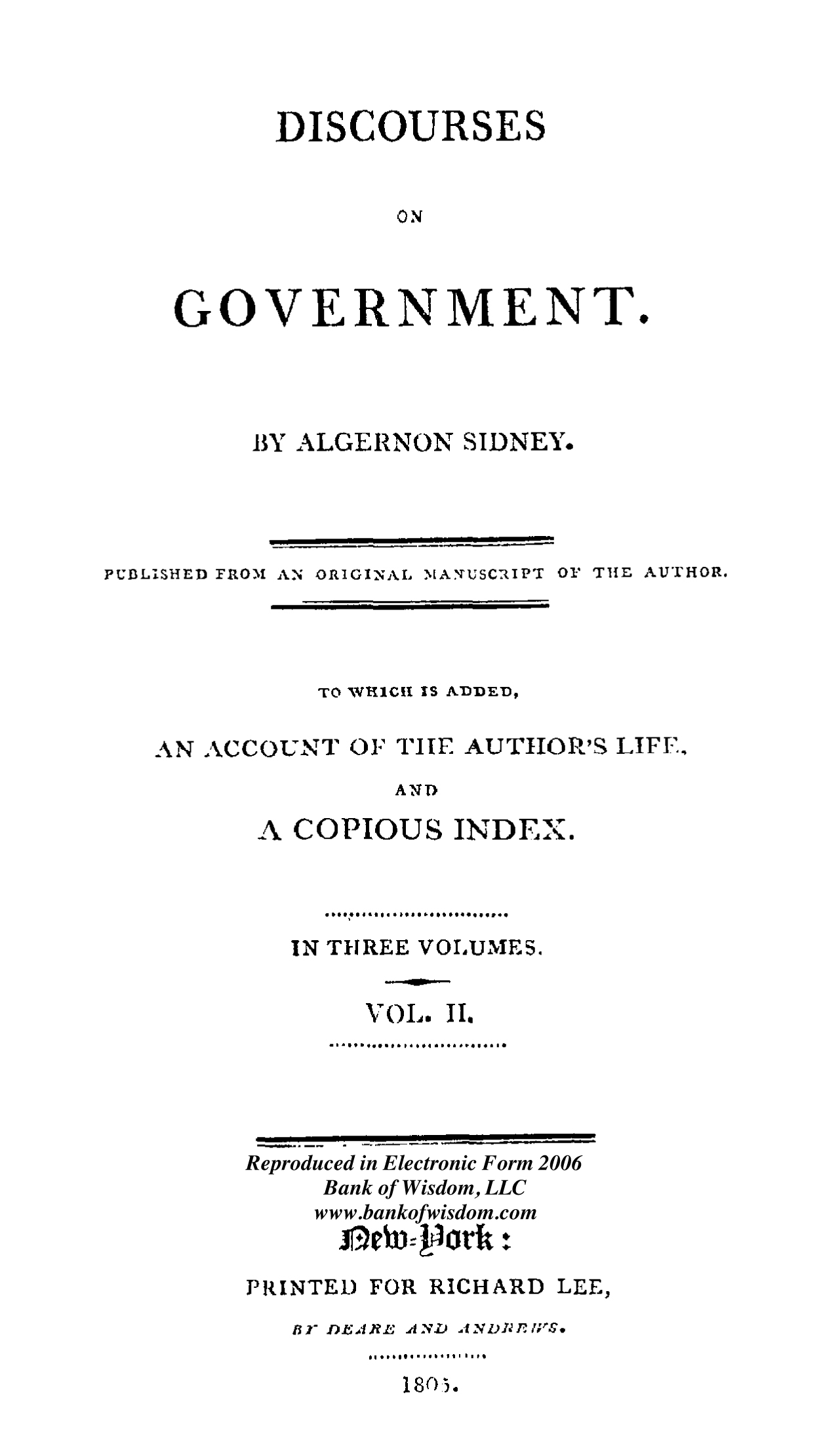 (image for) Discourses on Government, Vol. 2